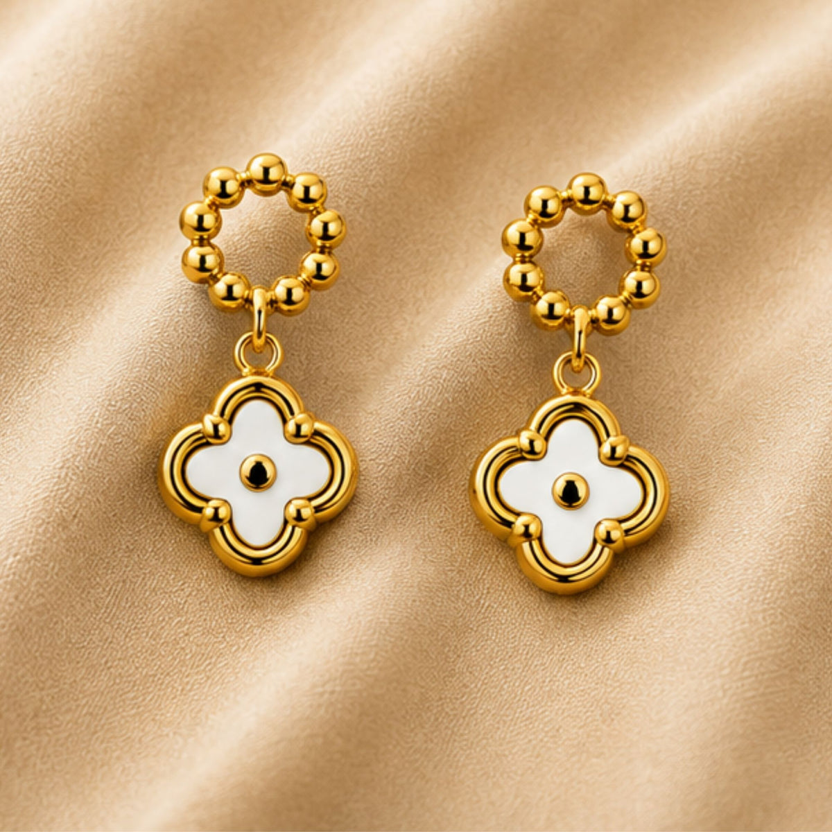 Gold-Tone White Floral Drop Earrings for Everyday Elegance