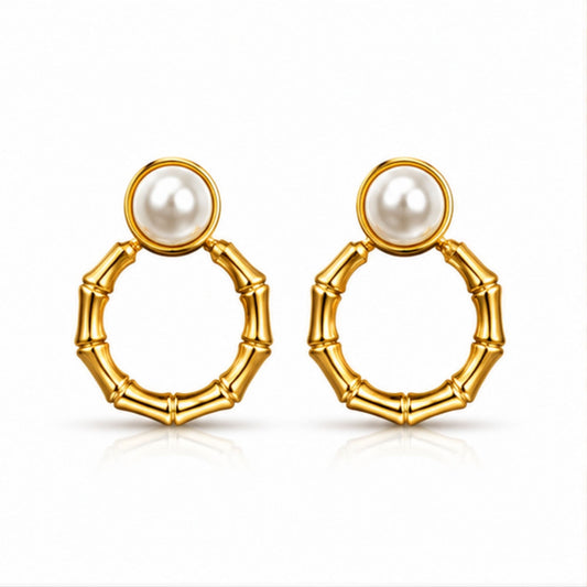 Gold-Tone White Pearl-Style Hoop Earrings for Everyday Elegance