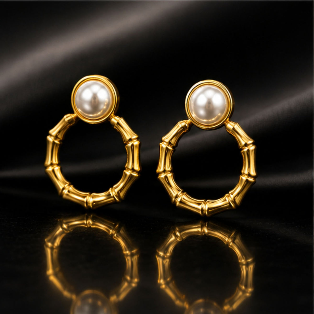 Gold-Tone White Pearl-Style Hoop Earrings for Everyday Elegance