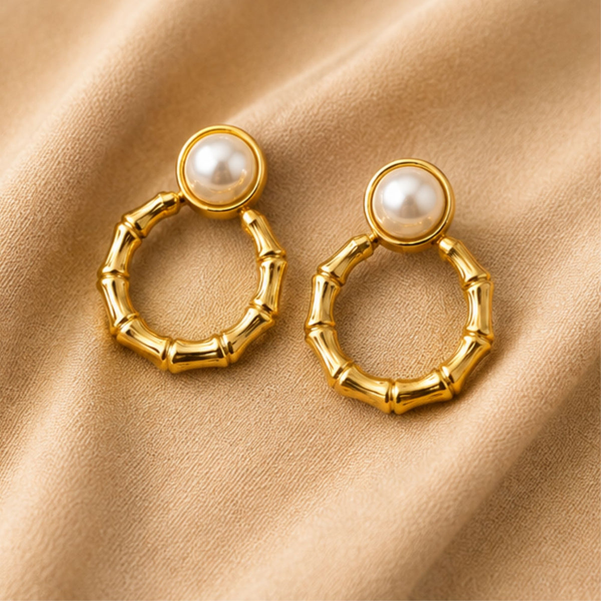 Gold-Tone White Pearl-Style Hoop Earrings for Everyday Elegance
