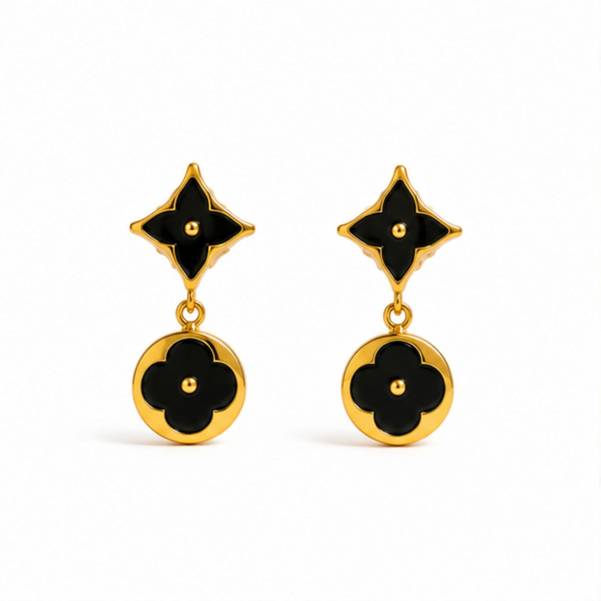 Gold-Tone Black Floral Drop Earrings for Everyday Elegance