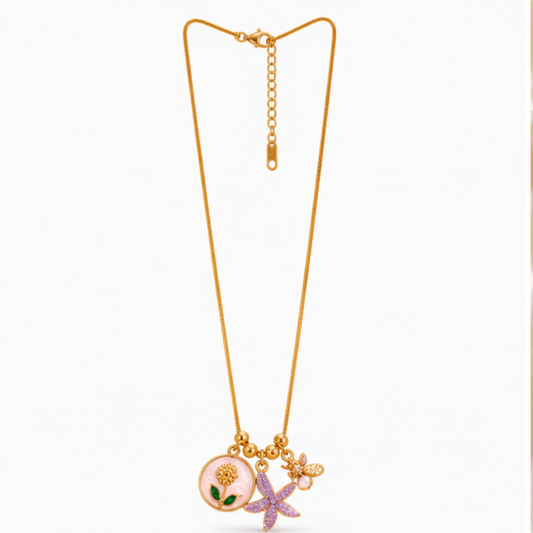 Gold Charm Cluster Long Necklace with Colorful Accents