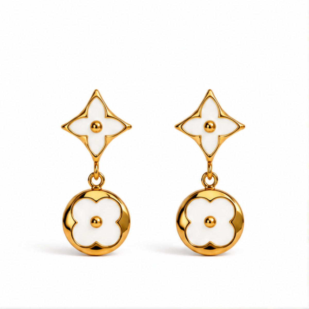 Gold-Tone White Floral Drop Earrings for Everyday Elegance