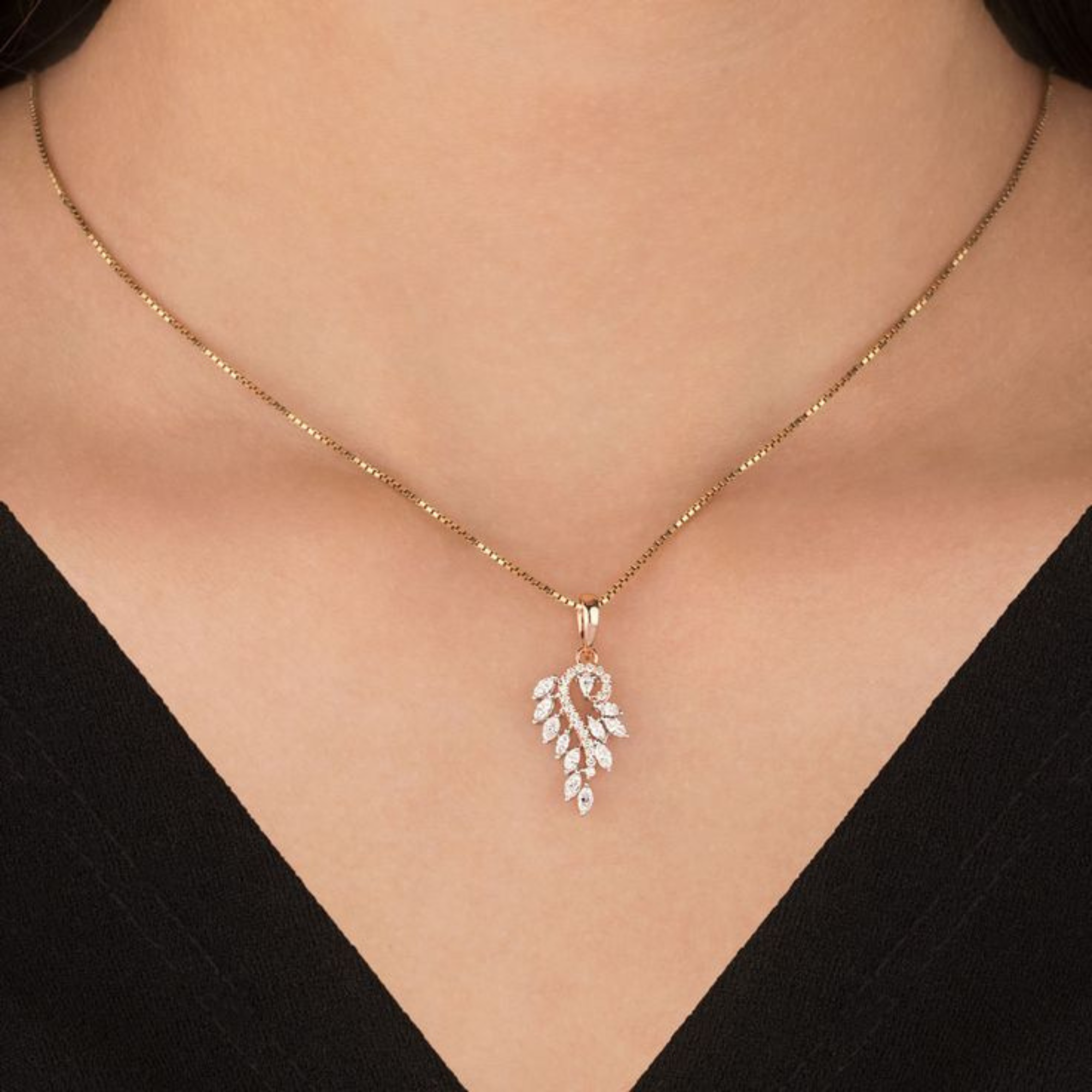 Crystal Leaf Pendant Necklace