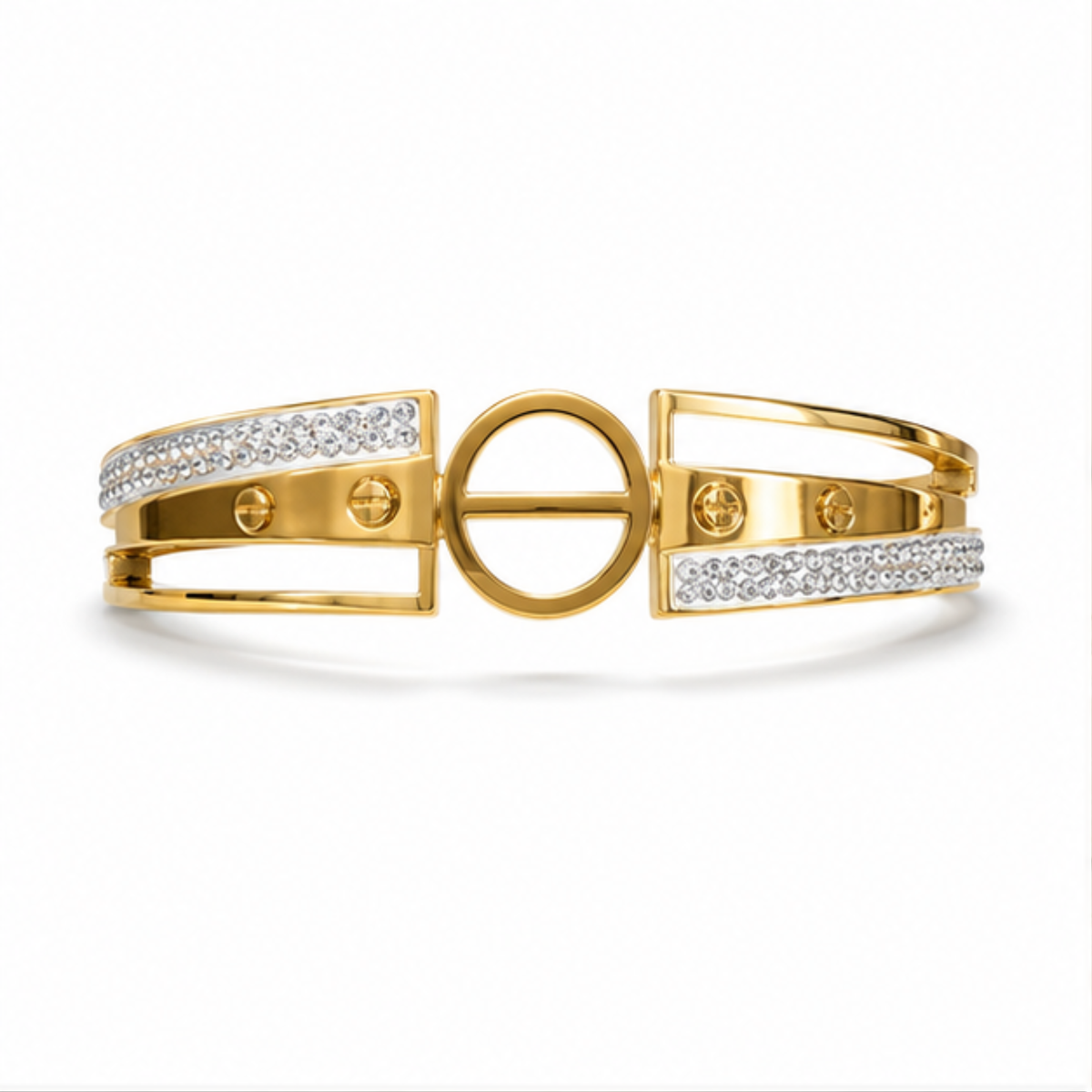 Maelle gold tone crystal geometric cuff bangle for women with an elegant modern design