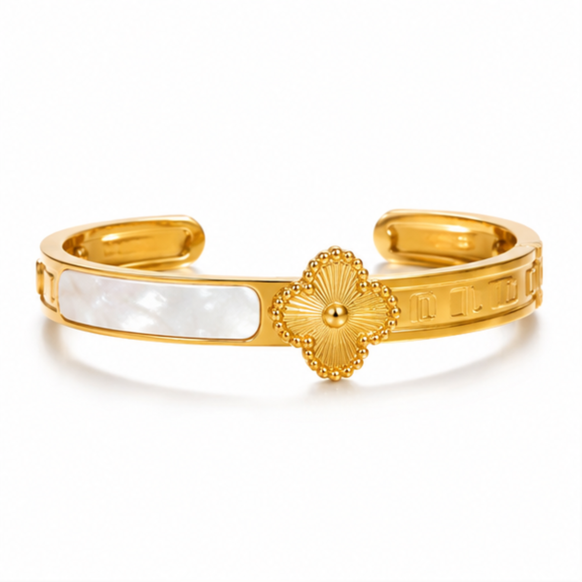 Maelle gold tone floral open cuff bracelet for women with an elegant flower design