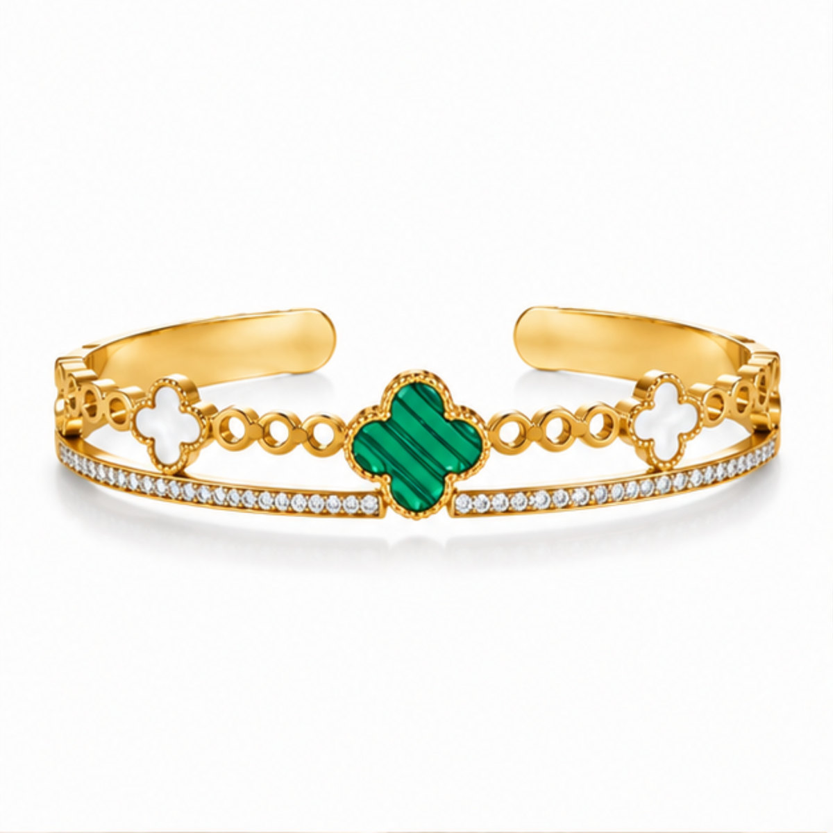 Maelle gold tone charm bracelet featuring an elegant green clover charm for women