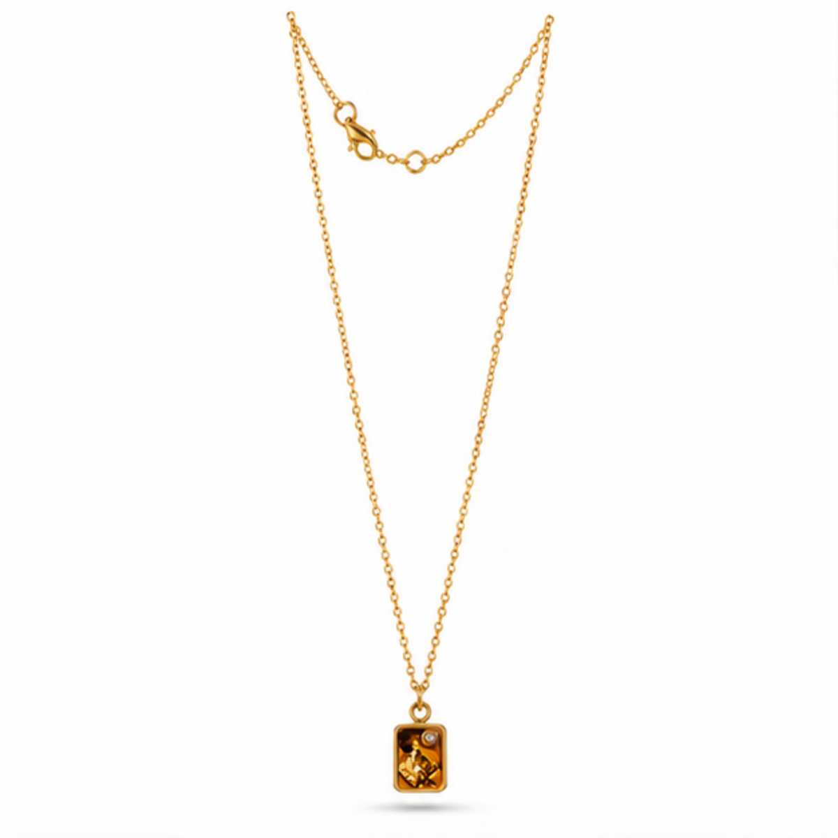 Maelle gold tone square pendant necklace with a delicate chain for everyday elegance